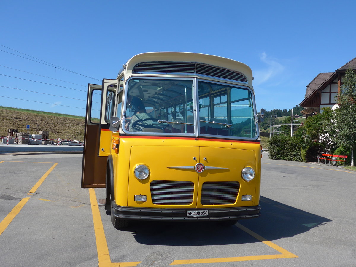 (208'414) - Ott, Ortschwaben - BE 408'850 - FBW/FHS (ex Nef, Hemberg; ex Mathis, Chur; ex P 24'163) am 4. August 2019 beim Bahnhof Biglen