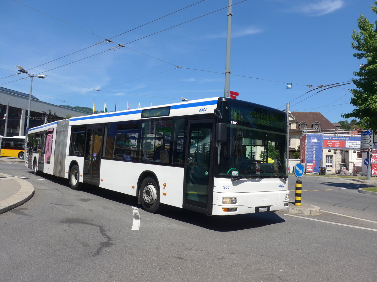 (208'462) - VMCV Clarens - Nr. 905/VD 463'547 - MAN (ex transN, La Chaux-de-Fonds Nr. 245; ex TN Neuchtel Nr. 245) am 4. August 2019 beim Bahnhof Vevey