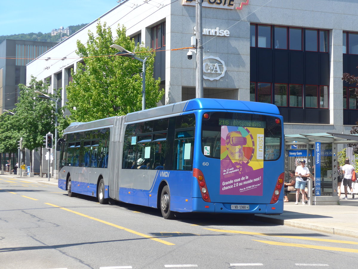 (208'468) - VMCV Clarens - Nr. 60/VD 1360 - Van Hool am 4. August 2019 beim Bahnhof Vevey