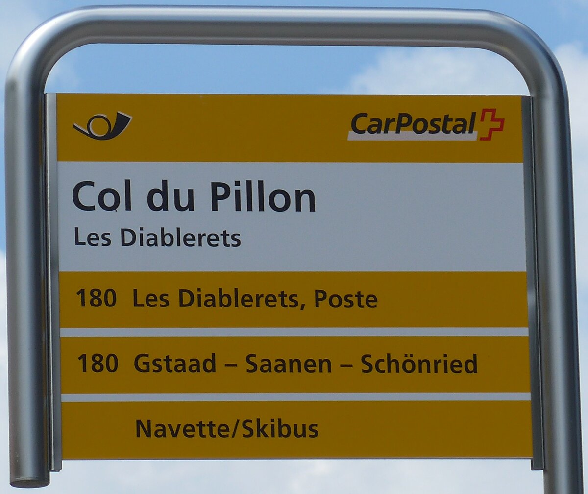 (208'519) - PostAuto-Haltestellenschild - Les Diablerets, Col du Pillon - am 5. August 2019