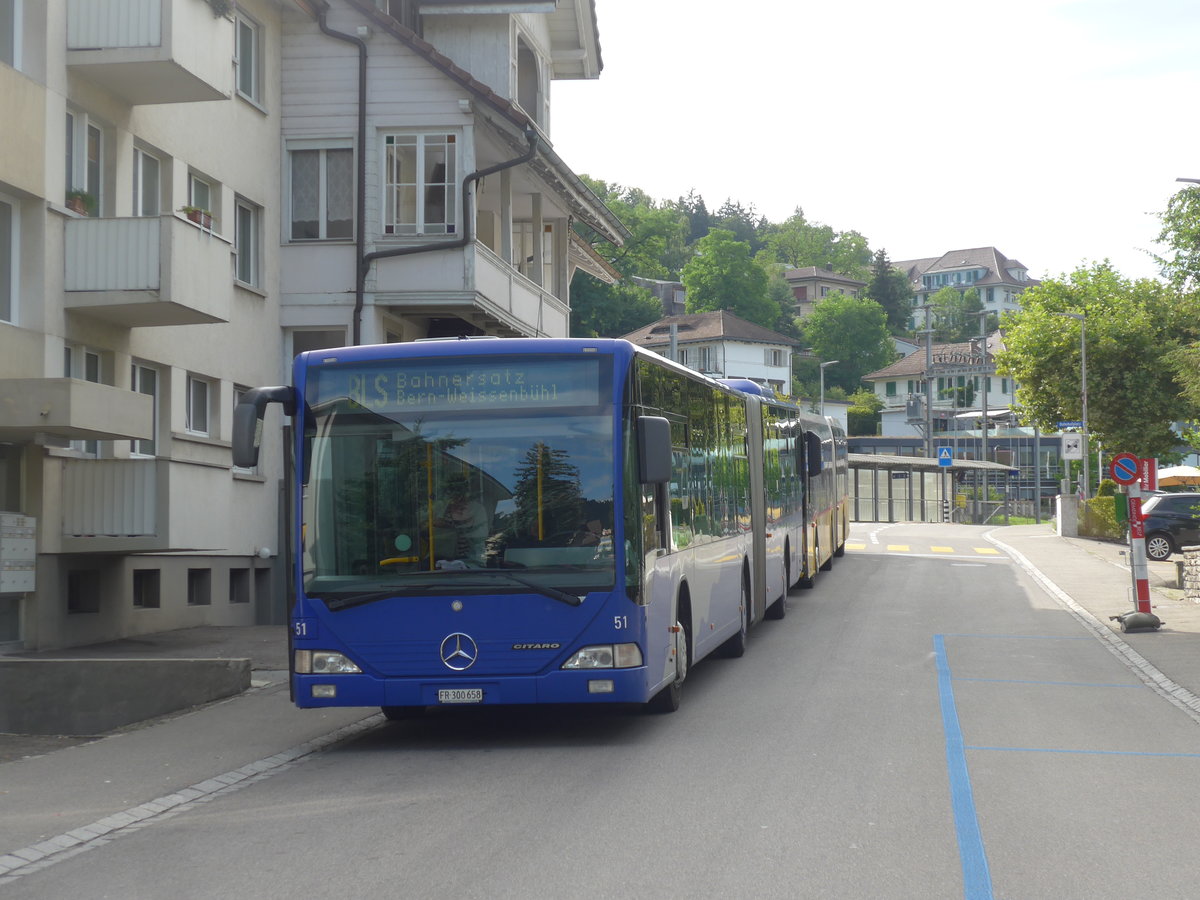 (208'583) - VZO Grningen - Nr. 51/FR 300'658 - Mercedes am 10. August 2019 beim Bahnhof Belp (Einsatz Intertours)