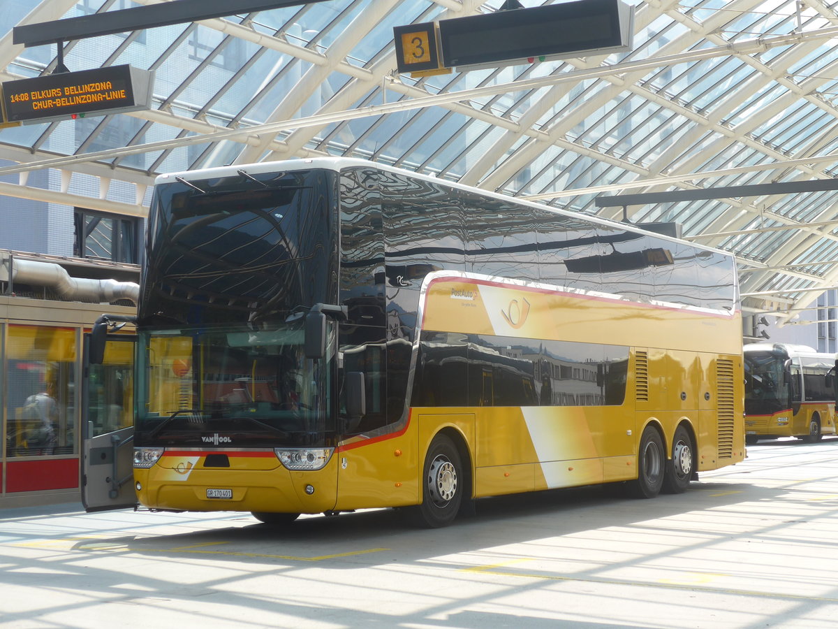 (208'671) - PostAuto Graubnden - GR 170'401 - Van Hool am 11. August 2019 in Chur, Postautostation