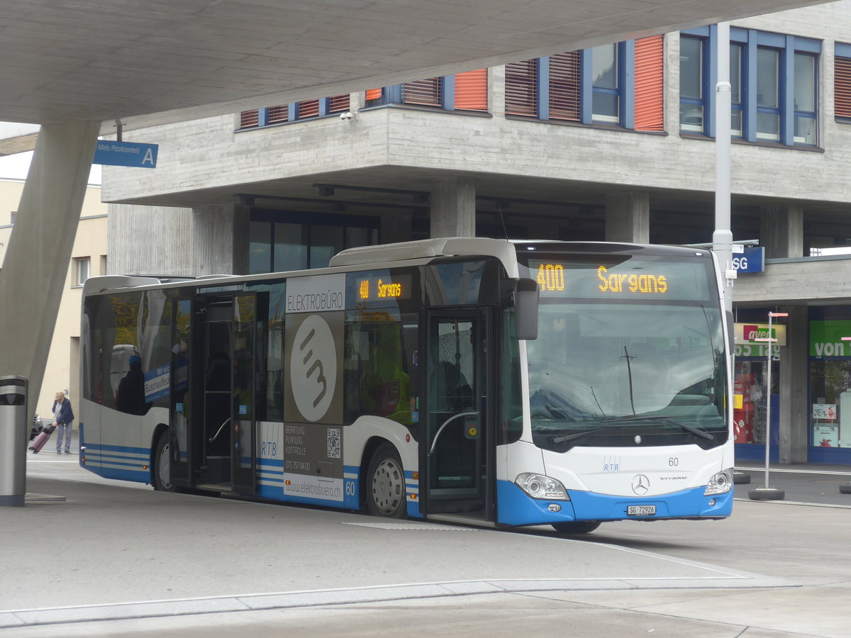 (209'980) - RTB Altsttten - Nr. 60/SG 72'926 - Mercedes am 6. Oktober 2019 beim Bahnhof Buchs