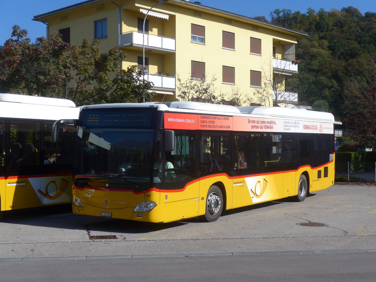 (210'565) - AutoPostale Ticino - Nr. 547/TI 316'303 - Mercedes am 26. Oktober 2019 beim Bahnhof Lamone-Cadempino