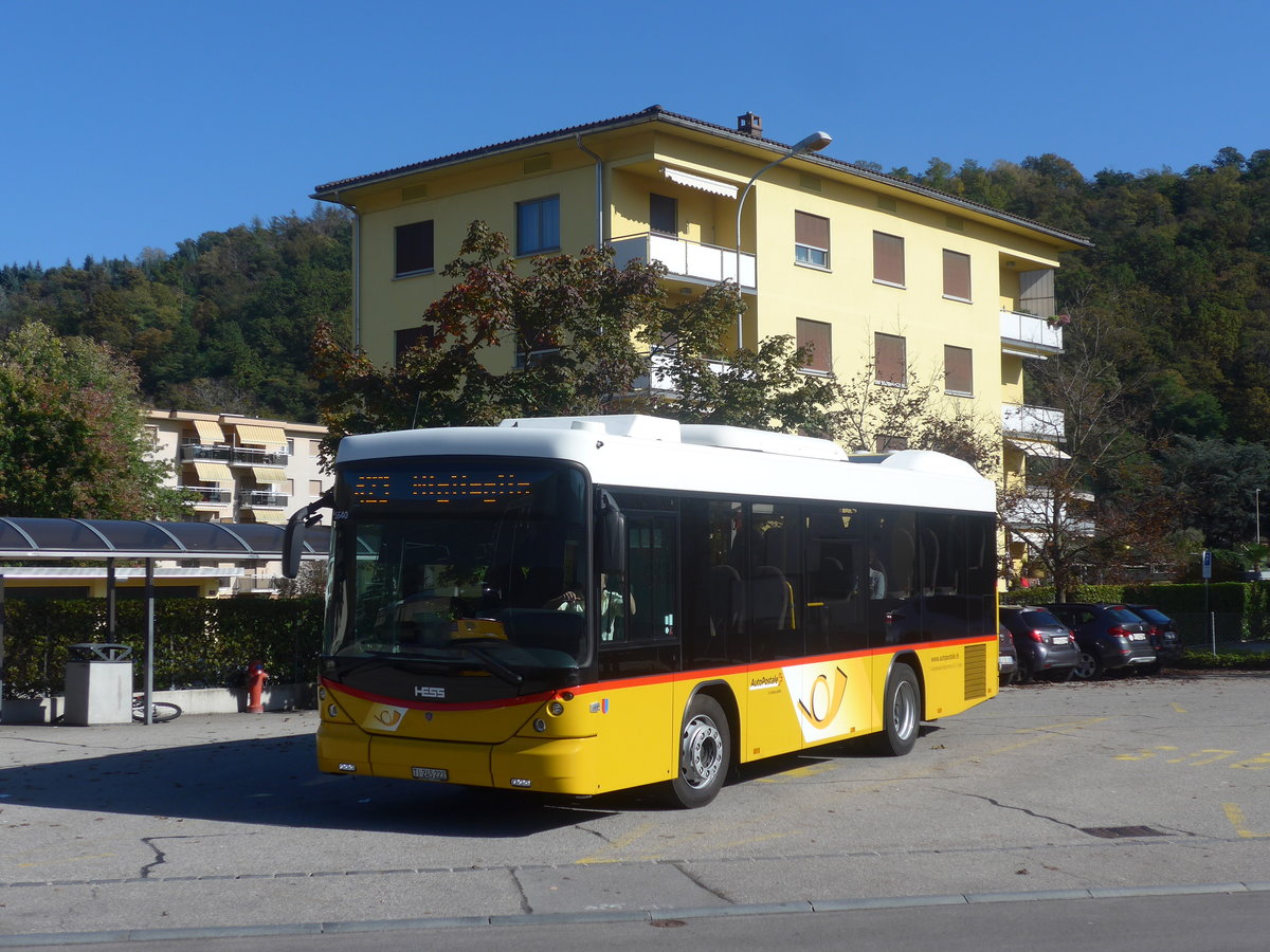 (210'566) - Autopostale, Croglio - TI 245'222 - Scania/Hess am 26. Oktober 2019 beim Bahnhof Lamone-Cadempino