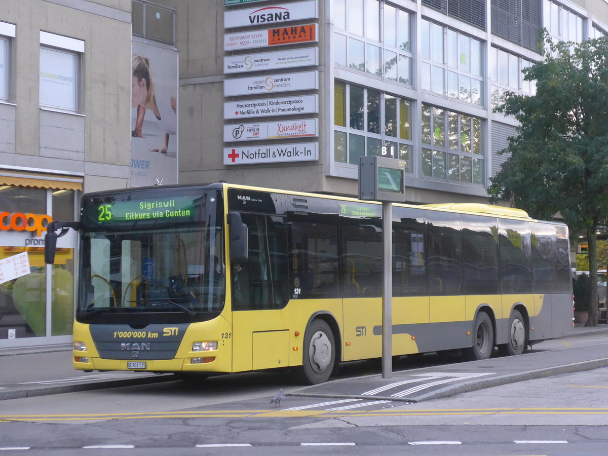 (210'868) - STI Thun - Nr. 131/BE 801'131 - MAN am 9. November 2019 beim Bahnhof Thun