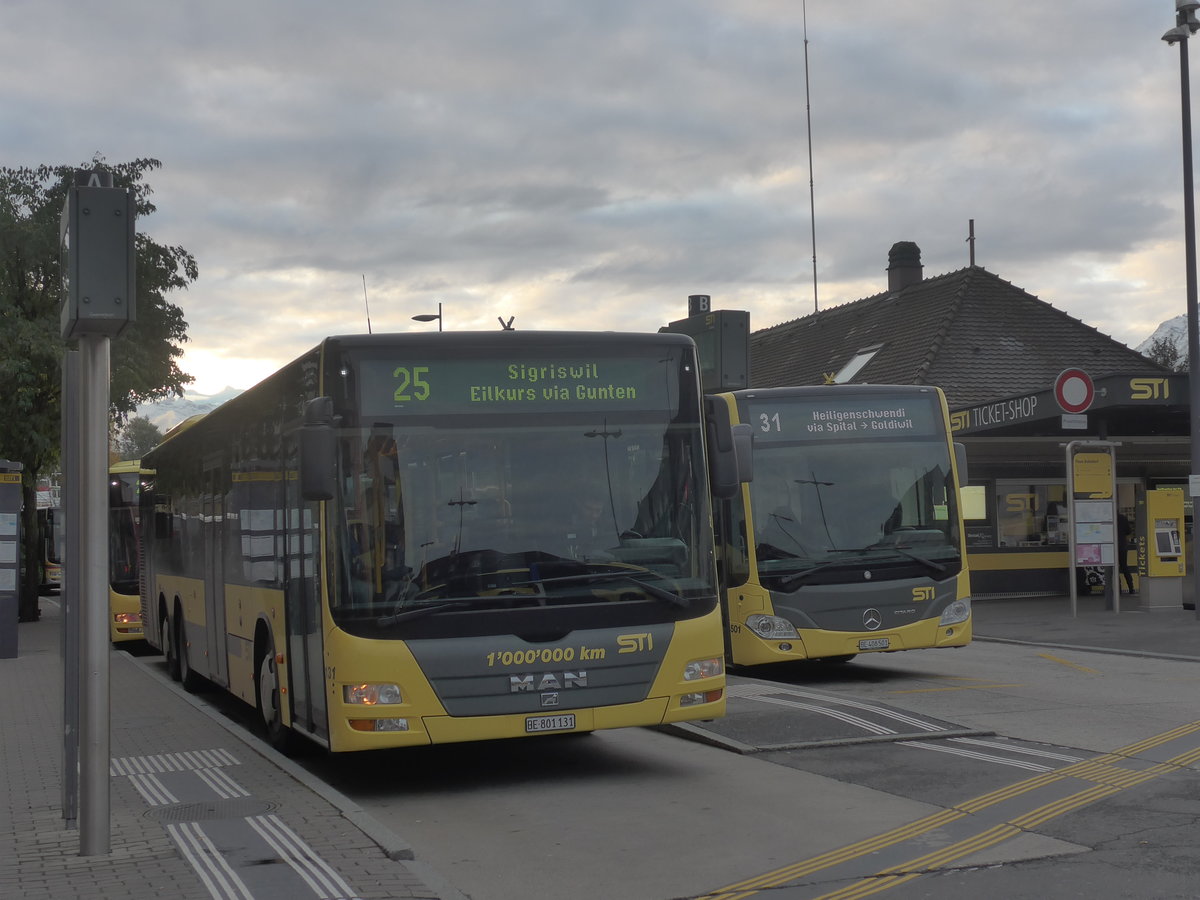 (210'869) - STI Thun - Nr. 131/BE 801'131 - MAN am 9. November 2019 beim Bahnhof Thun