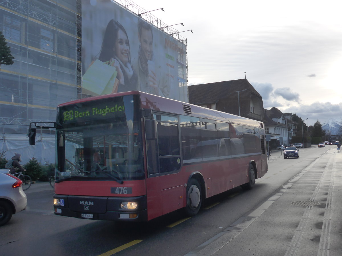 (212'909) - Bernmobil, Bern - Nr. 476/BE 716'476 - MAN/Gppel (ex Peyer, Niederwangen Nr. 76) am 14. Dezember 2019 beim Bahnhof Mnsingen