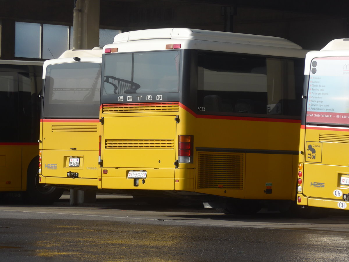 (213'871) - Autopostale, Mendrisio - TI 93'073 - Setra am 18. Januar 2020 in Mendrisio, Garage (Teilaufnahme)