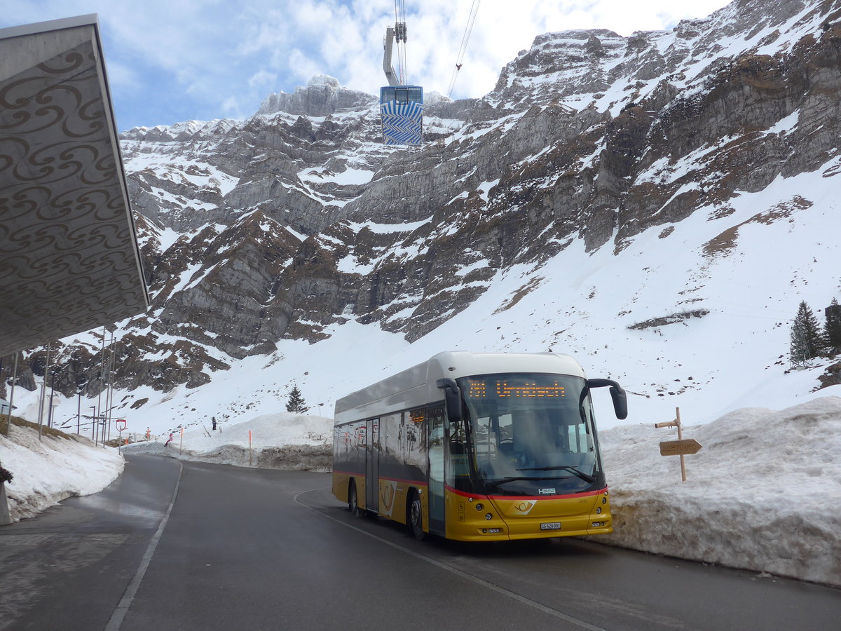 (214'019) - PostAuto Ostschweiz - SG 426'001 - Hess am 1. Februar 2020 in Schwgalp, Sntis-Schwebebahn