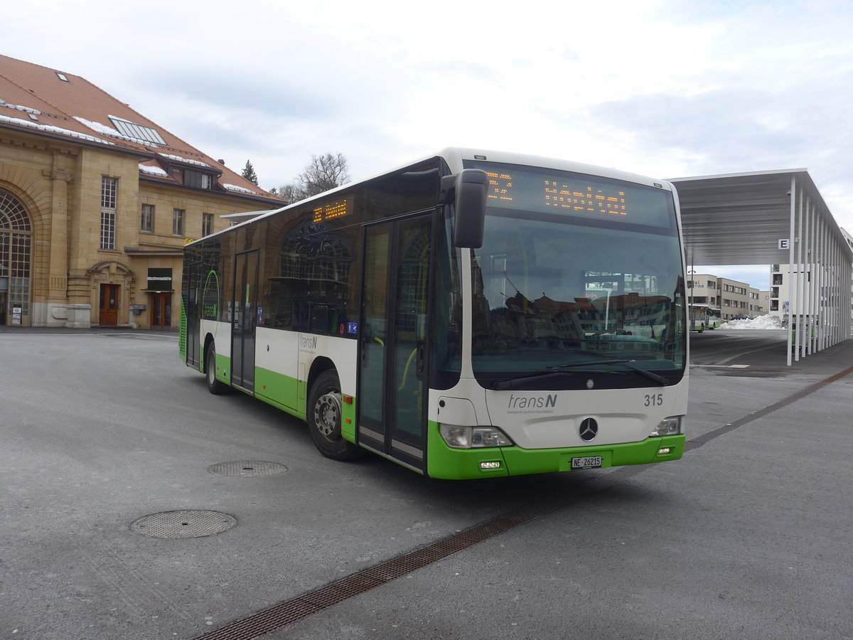 (214'261) - transN, La Chaux-de-Fonds - Nr. 315/NE 26'215 - Mercedes (ex TRN La Chaux-de-Fonds Nr. 315) am 16. Februar 2020 beim Bahnhof La Chaux-de-Fonds