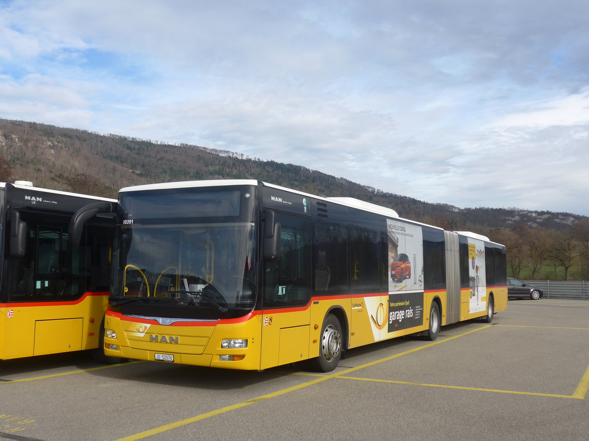 (214'264) - CarPostal Ouest - JU 52'076 - MAN (ex Nr. 38) am 16. Februar 2020 in Develier, Parkplatz