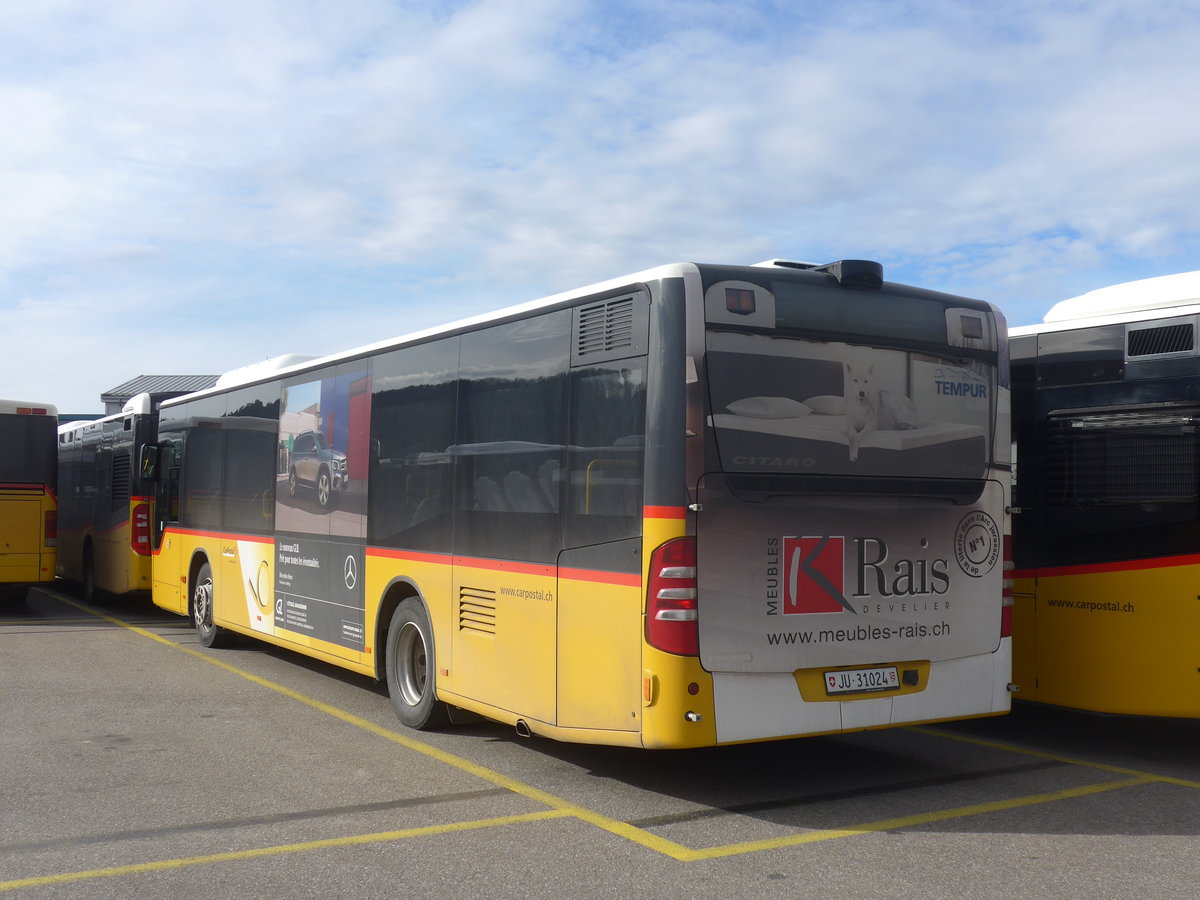 (214'298) - CarPostal Ouest - JU 31'024 - Mercedes (ex Nr. 20) am 16. Februar 2020 in Develier, Parkplatz