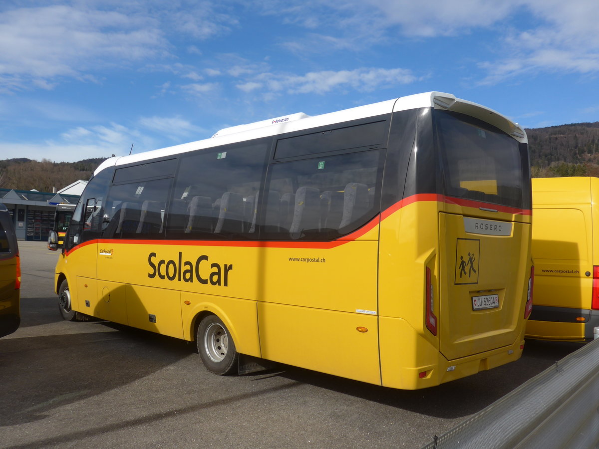 (214'304) - CarPostal Ouest - JU 52'604 - Iveco/Rosero am 16. Februar 2020 in Develier, Parkplatz