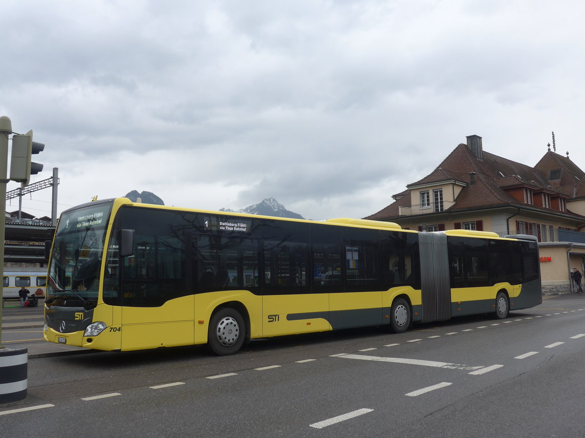 (214'410) - STI Thun - Nr. 704/BE 434'704 - Mercedes am 17. Februar 2020 beim Bahnhof Spiez