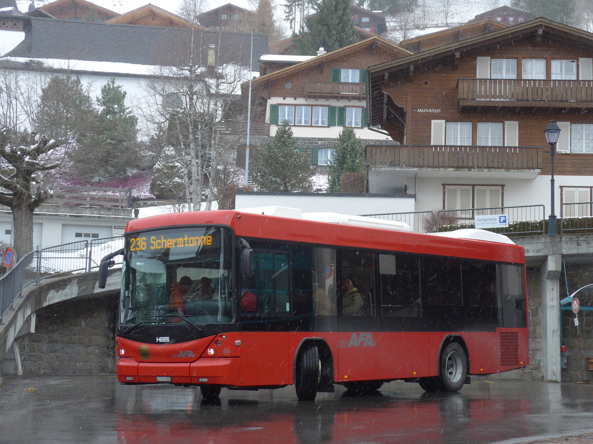 (214'478) - AFA Adelboden - Nr. 55/BE 611'055 - Scania/Hess am 19. Februar 2020 in Adelboden, Busstation