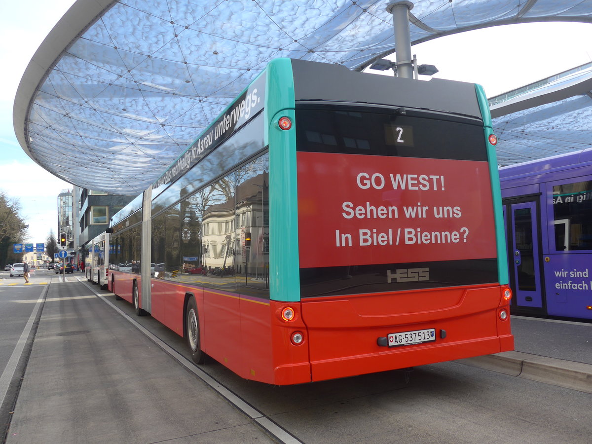 (214'605) - VB Biel - Nr. 201/AG 537'513 - Hess am 20. Februar 2020 beim Bahnhof Aarau (Einsatz BBA)