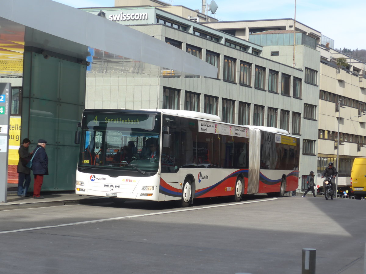 (214'627) - RVBW Wettingen - Nr. 164/AG 18'083 - MAN am 20. Februar 2020 beim Bahnhof Baden