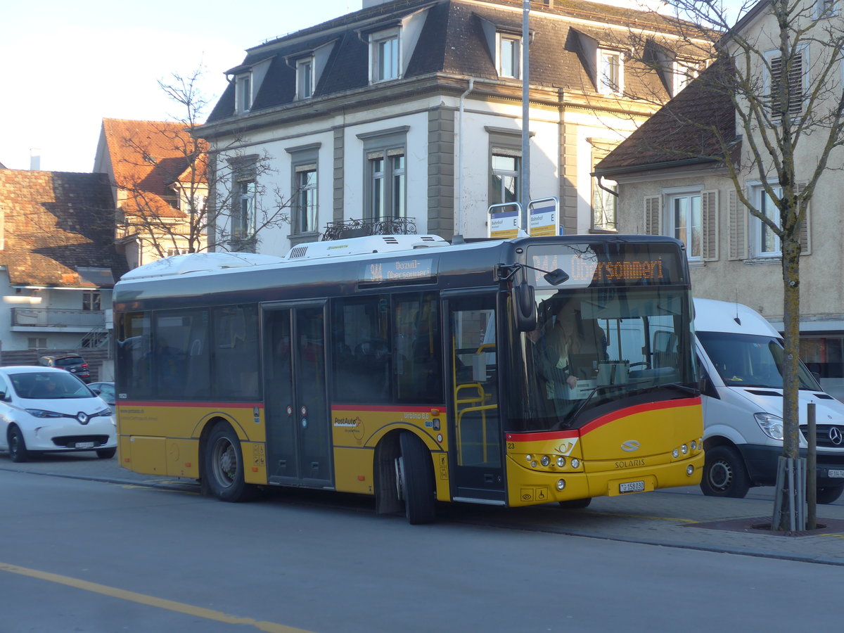 (214'686) - AOT Amriswil - Nr. 23/TG 158'030 - Solaris am 20. Februar 2020 beim Bahnhof Amriswil