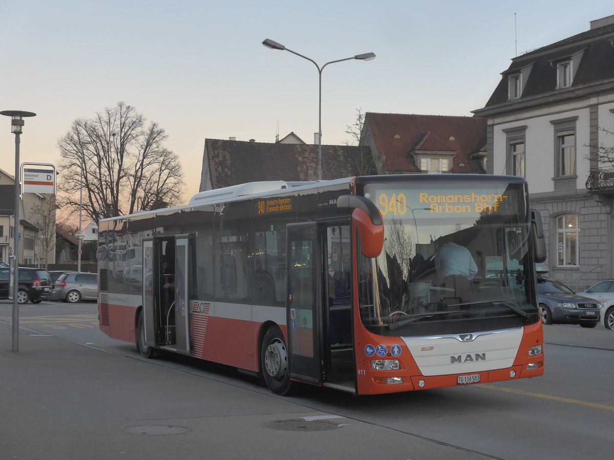 (214'704) - AOT Amriswil - Nr. 411/TG 116'583 - MAN am 20. Februar 2020 beim Bahnhof Amriswil