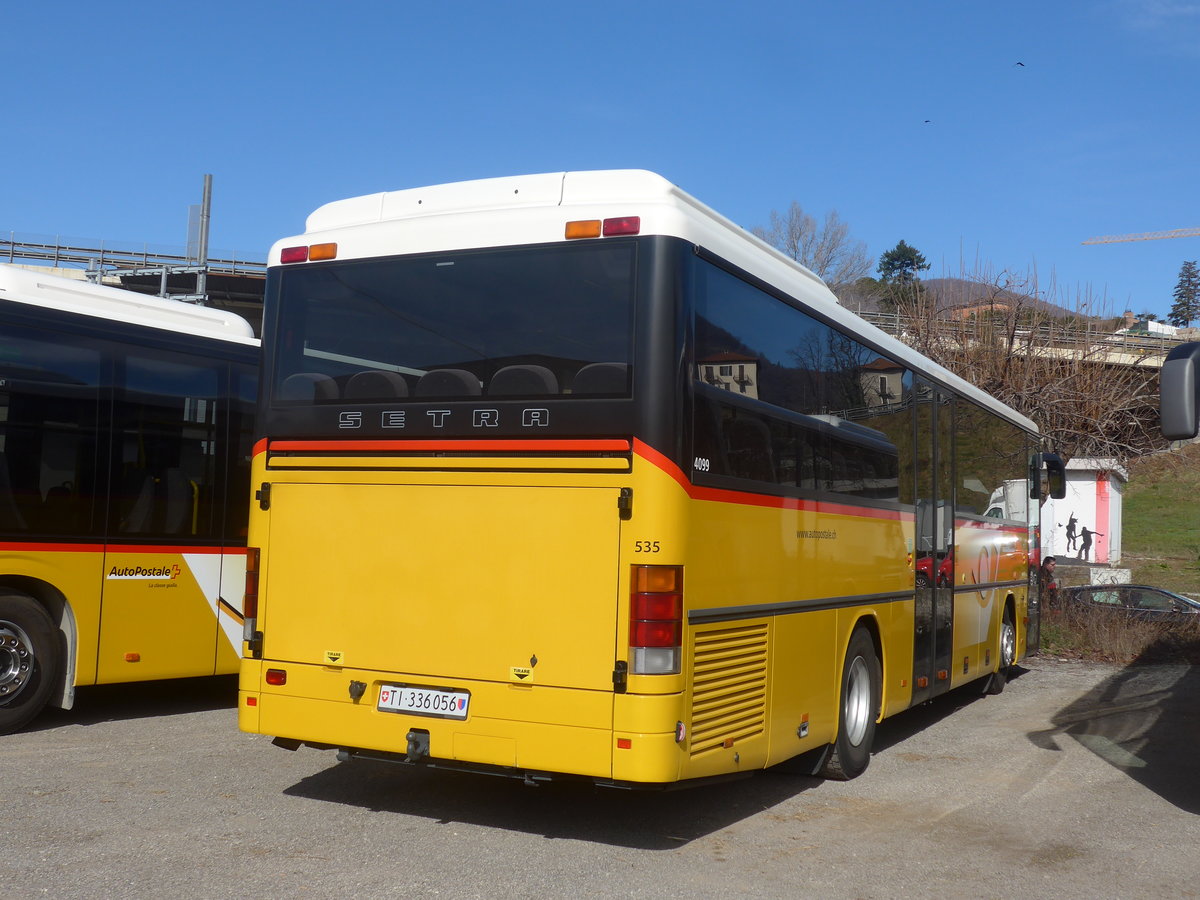 (214'722) - Autopostale, Muggio - Nr. 535/TI 336'056 - Setra (ex AutoPostale Ticino Nr. 535; ex Marchetti, Airolo Nr. 3) am 21. Februar 2020 in Balerna, Garage