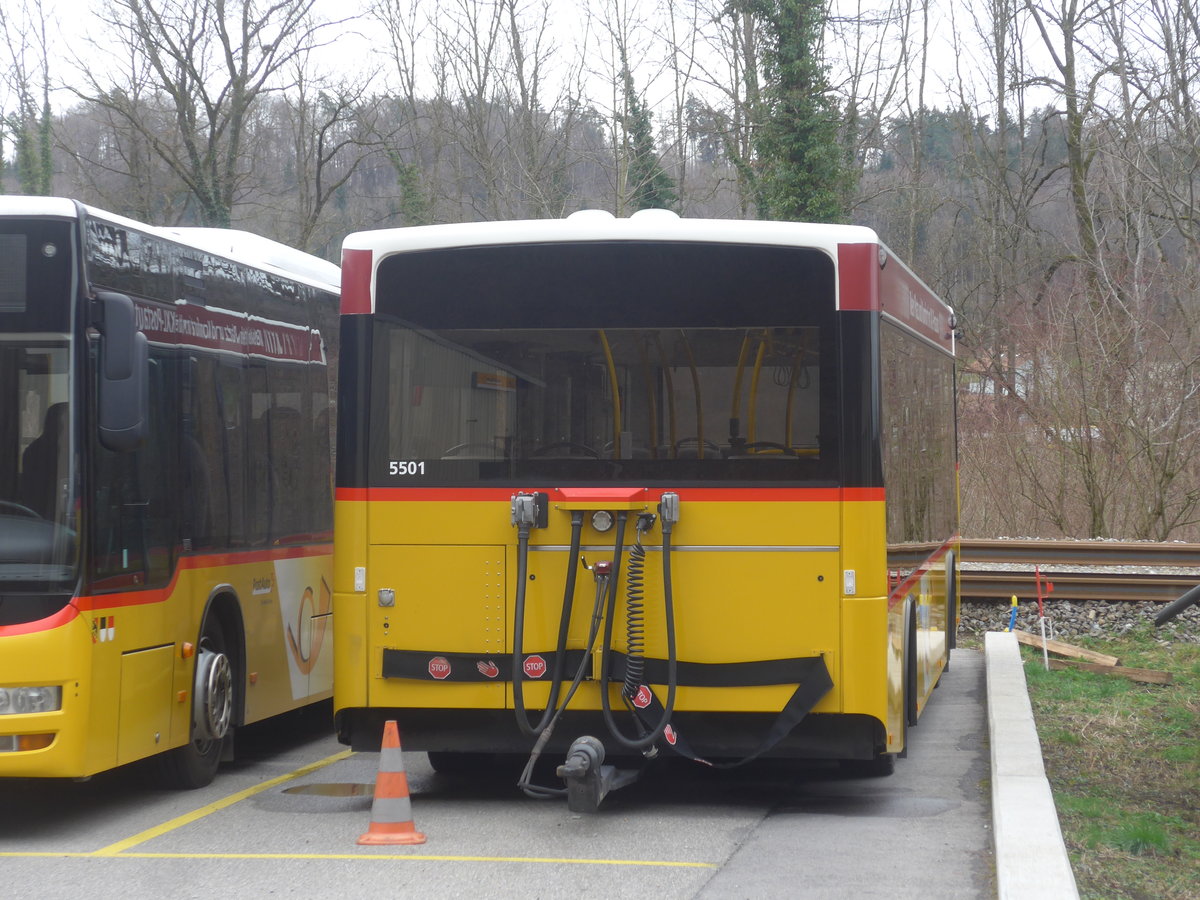 (215'029) - PostAuto Bern - BE 193'594 - Lanz+Marti/Hess Personenanhnger (ex Klopfstein, Laupen) am 2. Mrz 2020 in Laupen, Garage