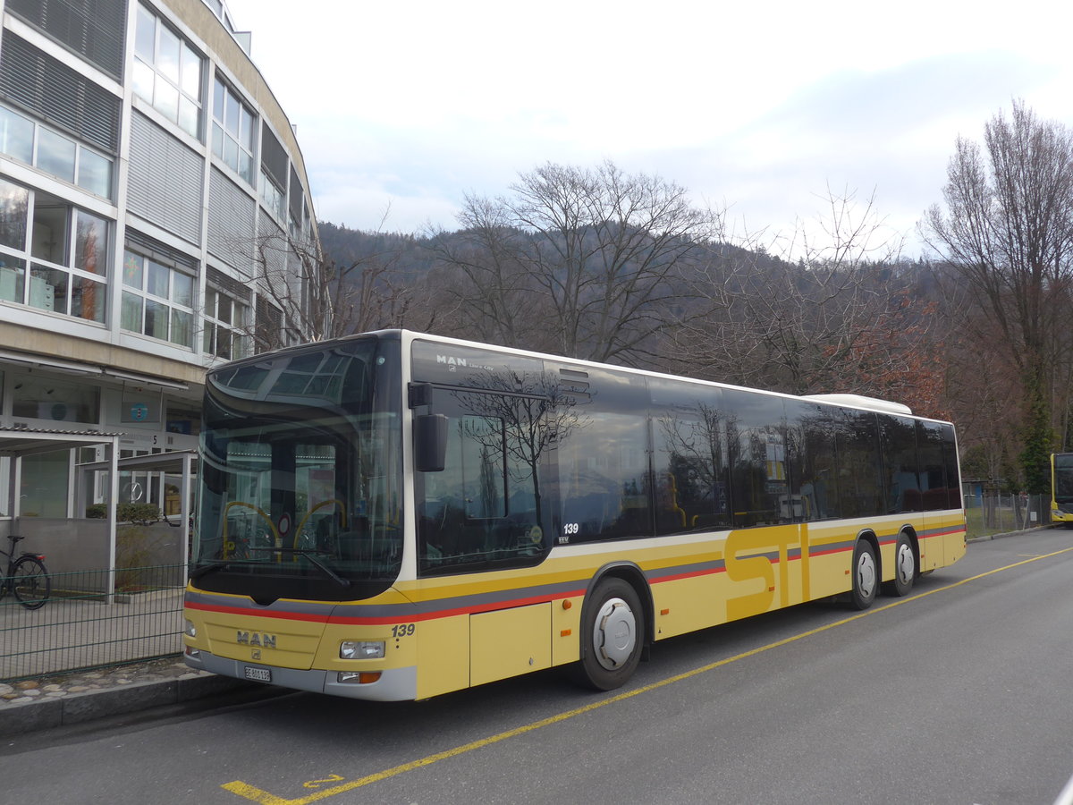 (215'113) - STI Thun - Nr. 139/BE 801'139 - MAN am 14. Mrz 2020 bei der Schifflndte Thun