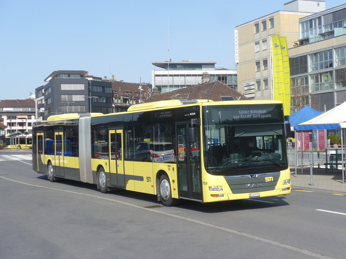 (215'350) - STI Thun - Nr. 701/BE 849'701 - MAN am 21. Mrz 2020 beim Bahnhof Thun