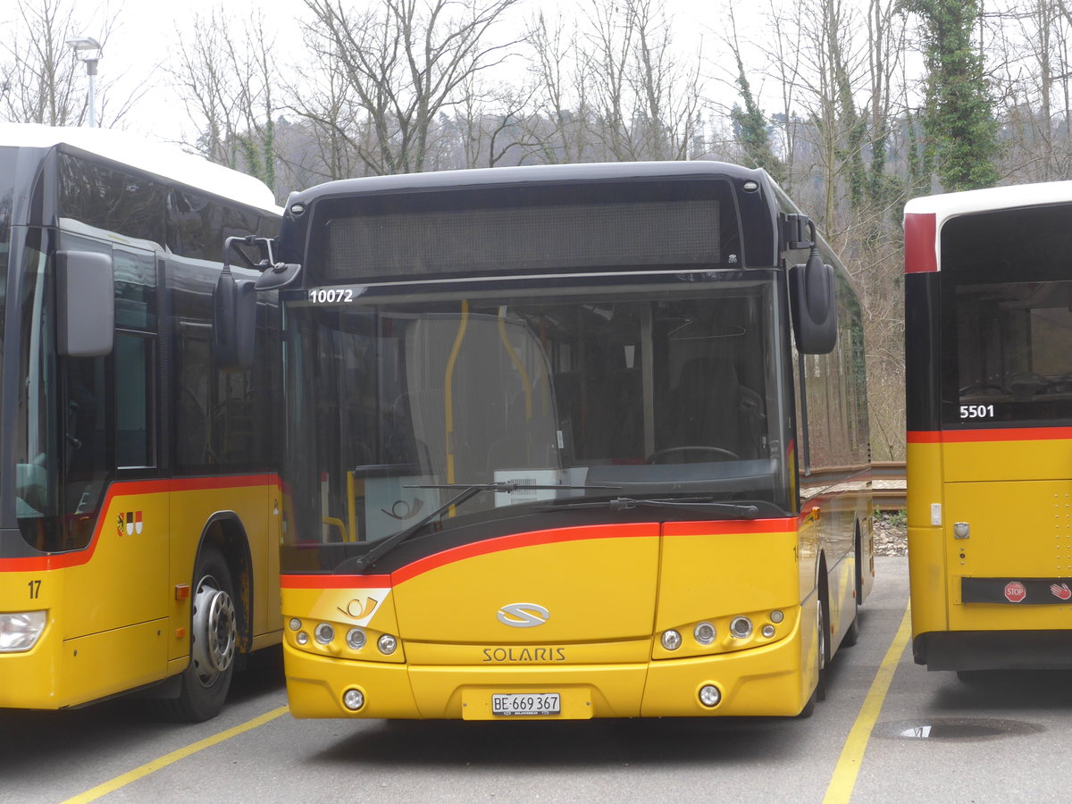 (215'375) - PostAuto Bern - Nr. 14/BE 669'367 - Solaris (ex Klopfstein, Laupen Nr. 14) am 22. Mrz 2020 in Laupen, Garage