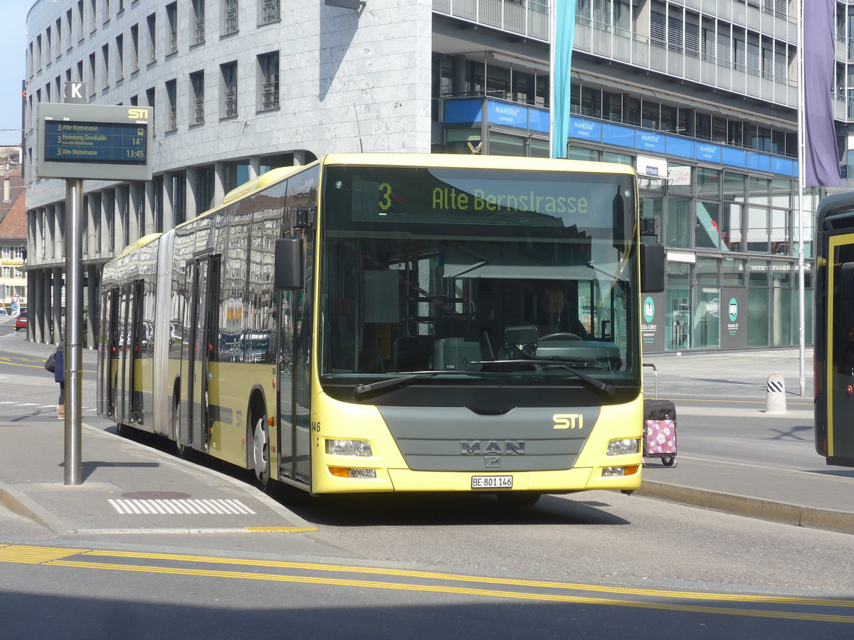 (215'624) - STI Thun - Nr. 146/BE 801'146 - MAN am 27. Mrz 2020 beim Bahnhof Thun