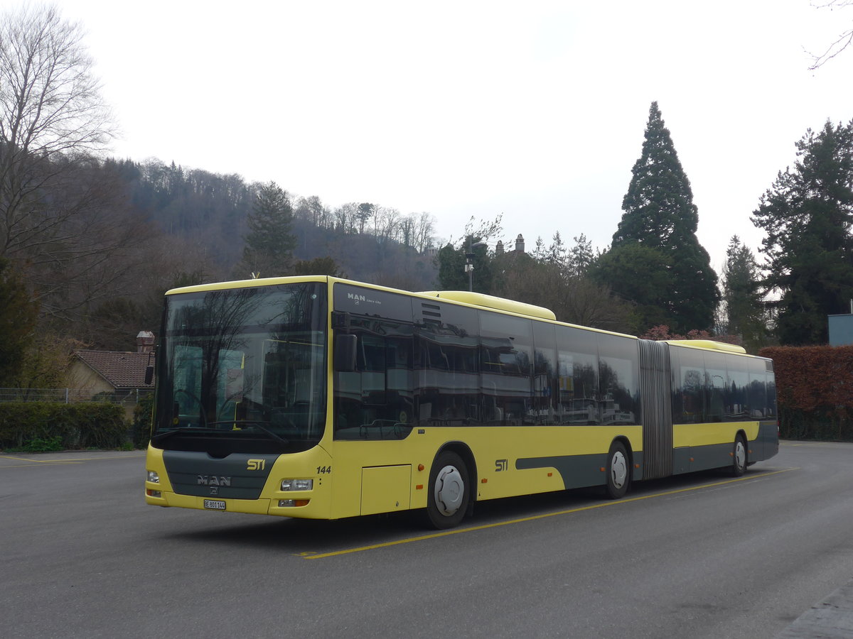 (215'665) - STI Thun - Nr. 144/BE 801'144 - MAN am 29. Mrz 2020 bei der Schifflndte Thun