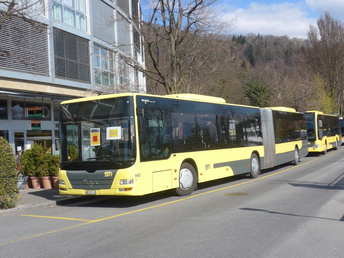 (215'761) - STI Thun - Nr. 143/BE 801'143 - MAN am 31. Mrz 2020 bei der Schifflndte Thun