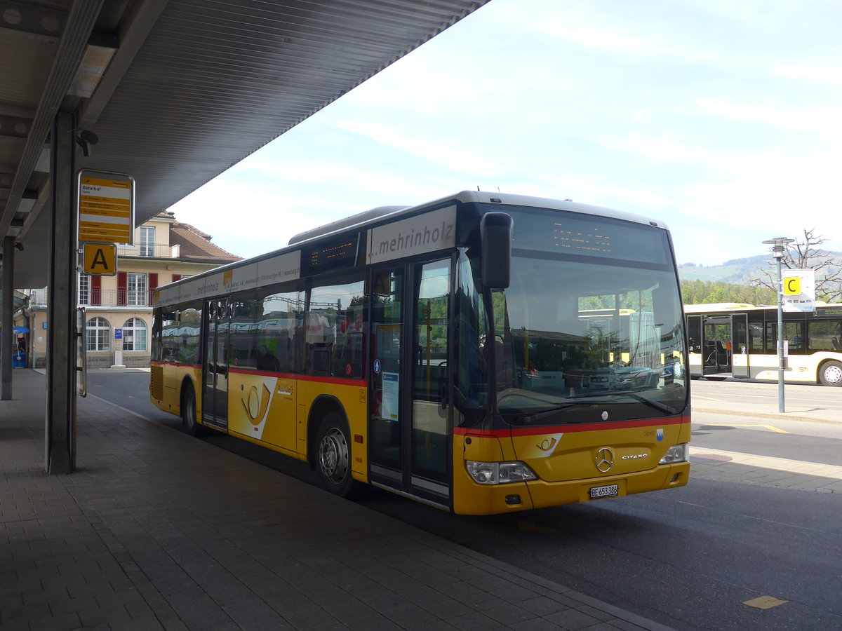 (216'146) - PostAuto Bern - BE 653'386 - Mercedes am 16. April 2020 beim Bahnhof Spiez