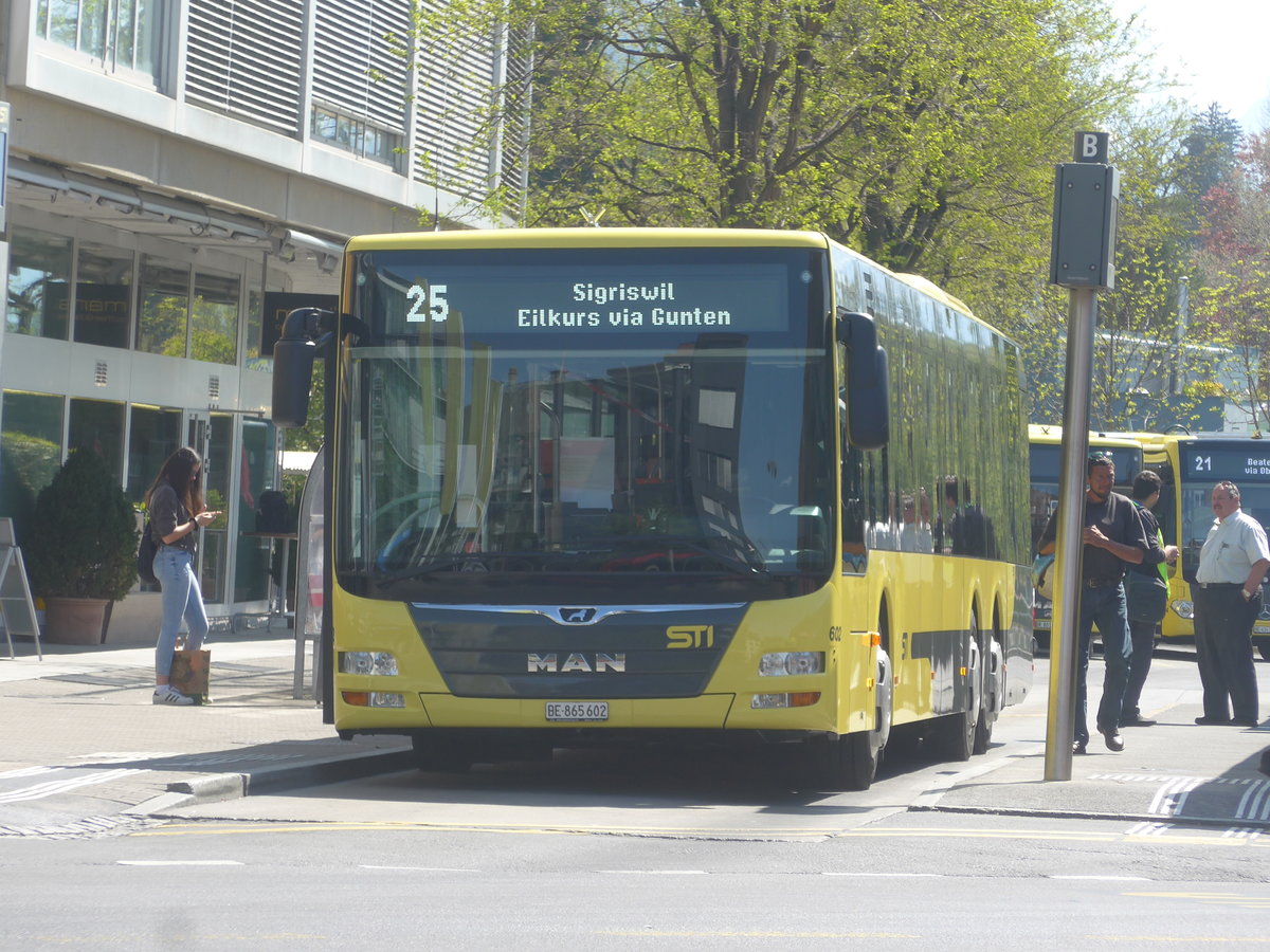 (216'154) - STI Thun - Nr. 602/BE 865'602 - MAN am 17. April 2020 beim Bahnhof Thun