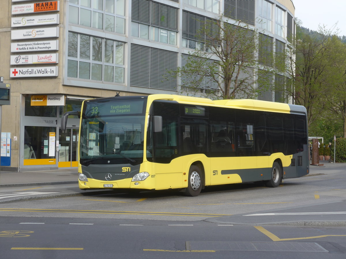 (216'198) - STI Thun - Nr. 157/BE 752'157 - Mercedes am 17. April 2020 beim Bahnhof Thun