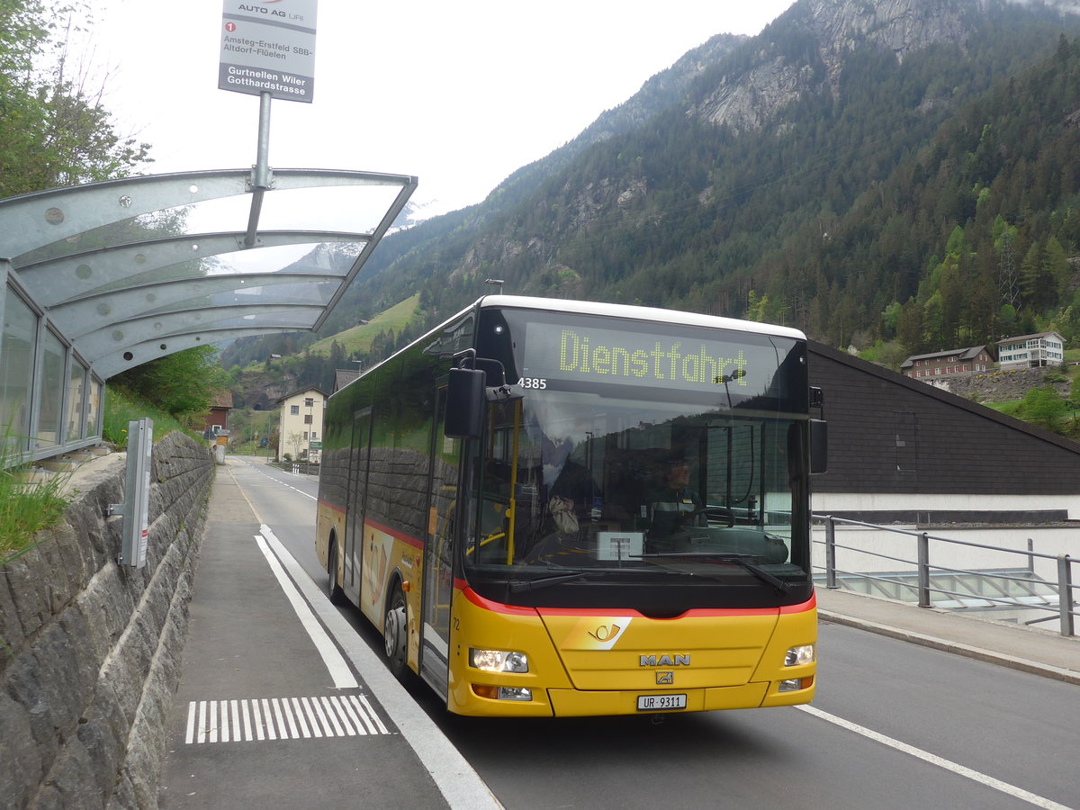 (216'553) - AAGU Altdorf - Nr. 72/UR 9311 - MAN/Gppel (ex PostAuto Bern; ex PostAuto Bern Nr. 217; ex RBS Worblaufen Nr. 217) am 28. April 2020 in Gurtnellen Wiler, Gotthardstrasse