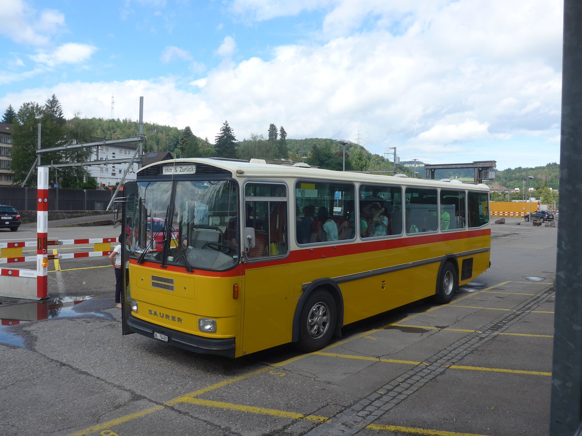 (218'195) - Ziegler, Pratteln - BL 76'492 - Saurer/Tscher (ex P 24'265) am 28. Juni 2020 beim Bahnhof Liestal