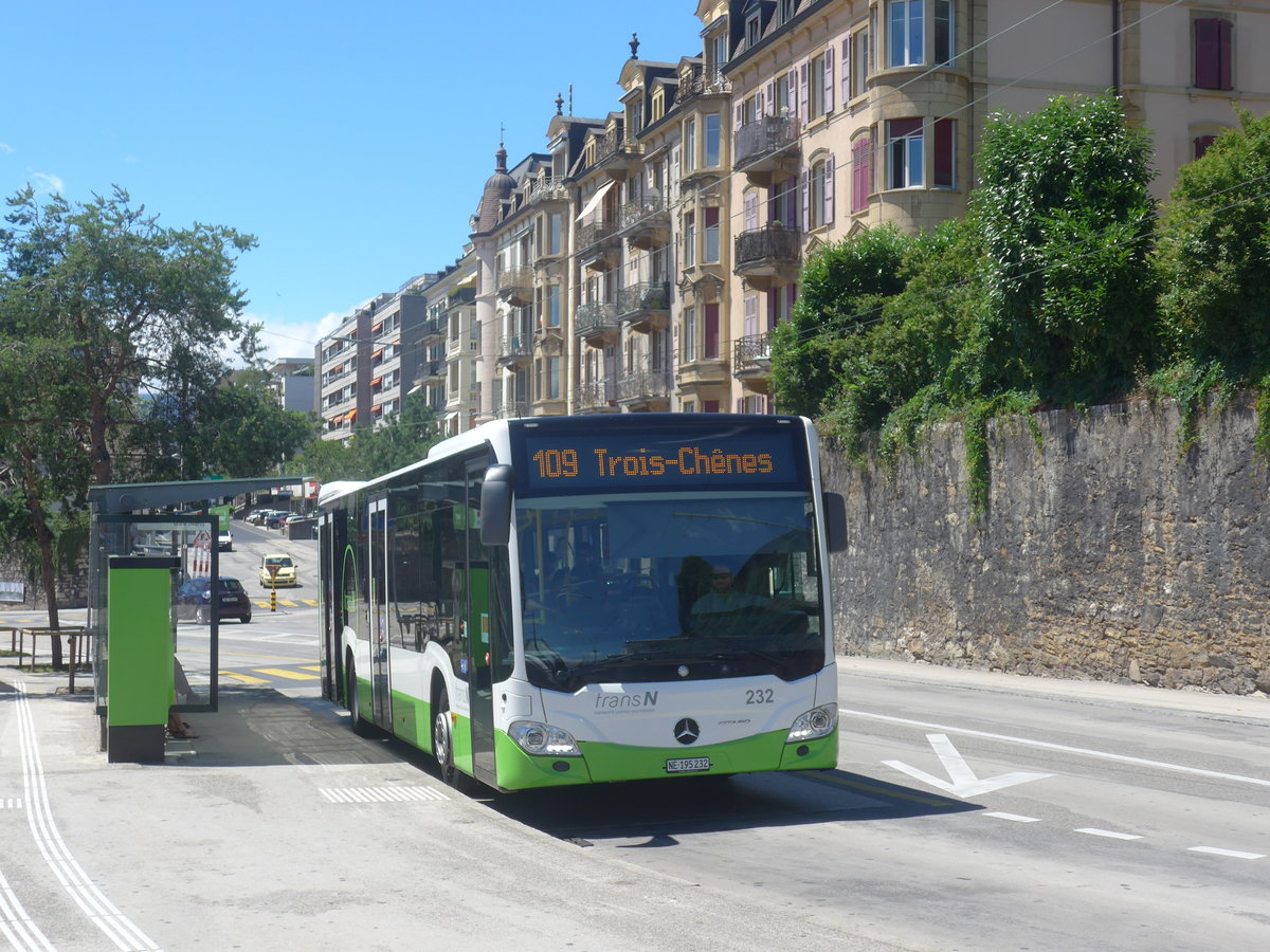 (218'529) - transN, La Chaux-de-Fonds - Nr. 232/NE 195'232 - Mercedes am 6. Juli 2020 beim Bahnhof Neuchtel