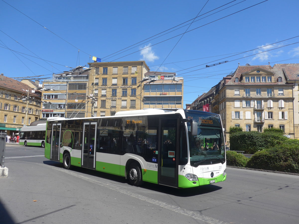 (218'558) - transN, La Chaux-de-Fonds - Nr. 231/NE 195'231 - Mercedes am 6. Juli 2020 in Neuchtel, Place Pury