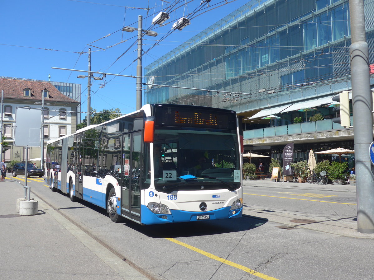 (219'201) - VBL Luzern - Nr. 188/LU 15'062 - Mercedes am 27. Juli 2020 beim Bahnhof Bern