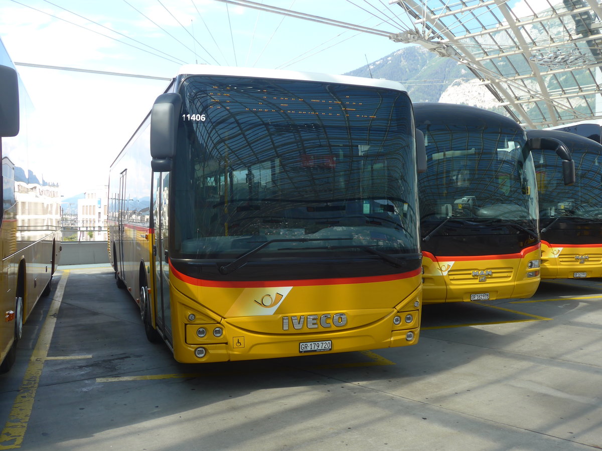 (219'756) - PostAuto Graubnden - GR 179'720 - Iveco am 16. August 2020 in Chur, Postautostation