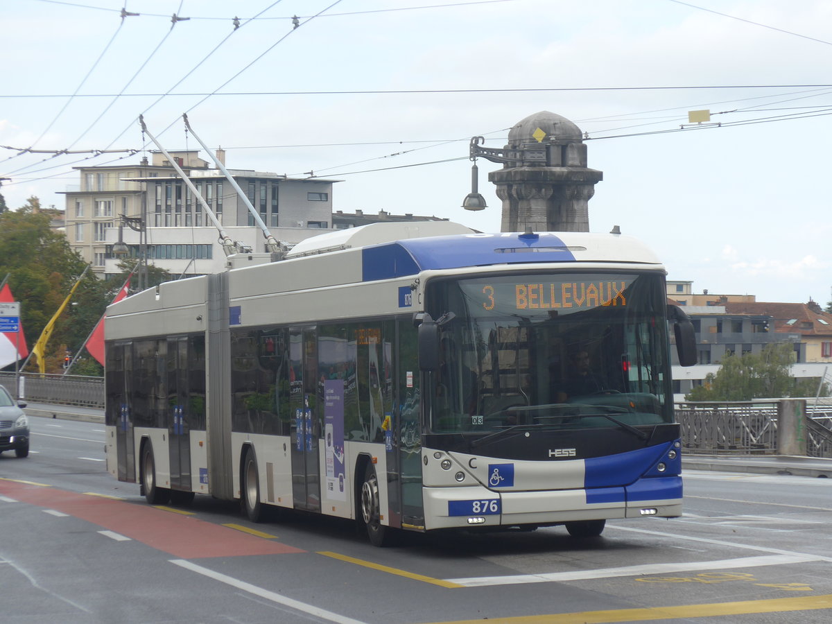 (221'035) - TL Lausanne - Nr. 876 - Hess/Hess Gelenktrolleybus am 23. September 2020 in Lausanne, Chauderon