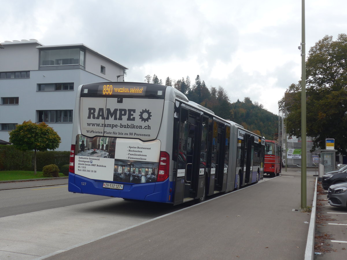 (221'870) - VZO Grningen - Nr. 127/ZH 532'127 - Mercedes am 12. Oktober 2020 beim Bahnhof Bauma