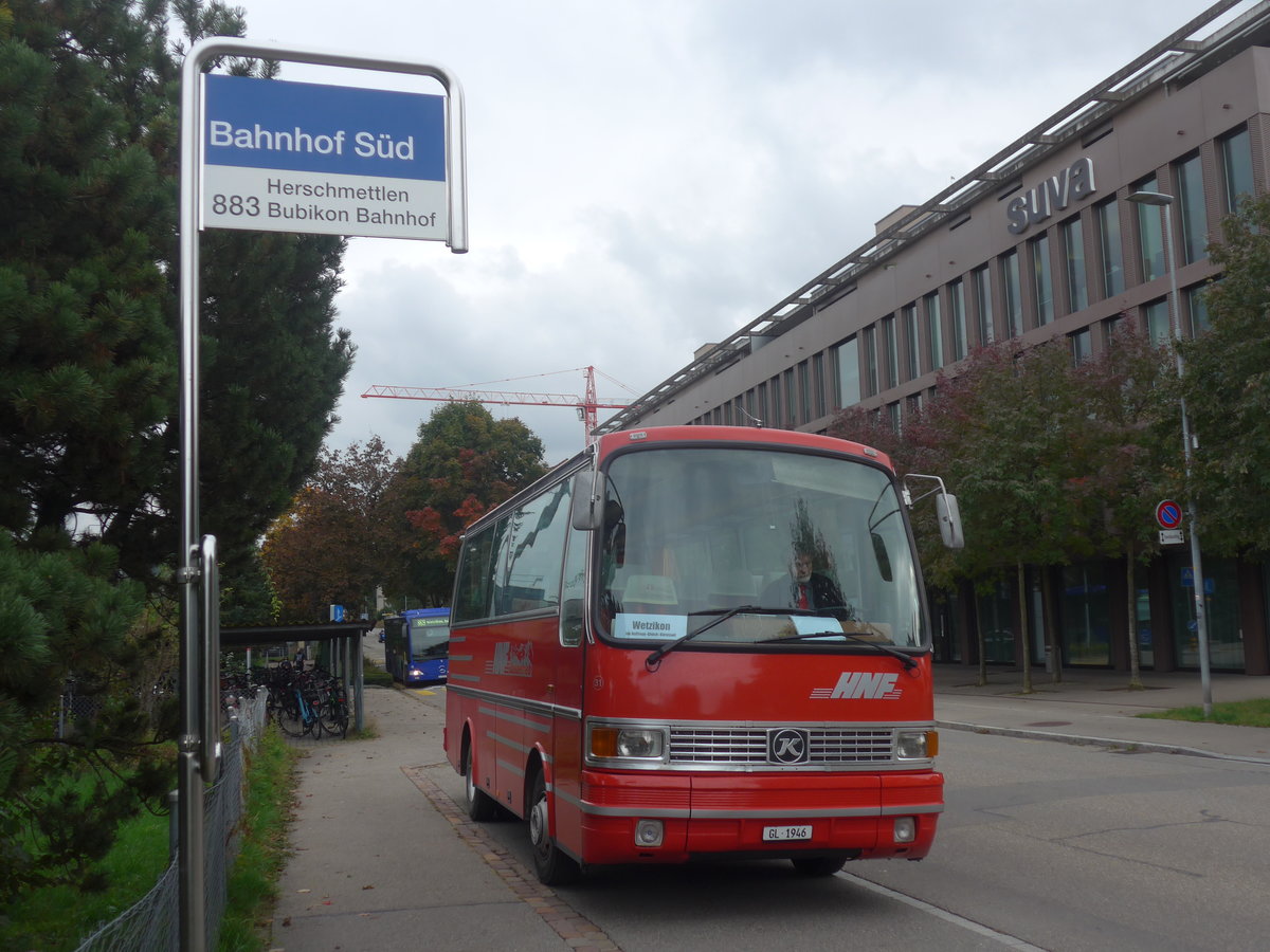 (221'889) - Biegger, Uster - Nr. 31/GL 1946 - Setra (ex AFA Adelboden Nr. 31; ex AFA Adelboden Nr. 10; ex Frhlich, Zrich) am 12. Oktober 2020 beim Bahnhof Wetzikon