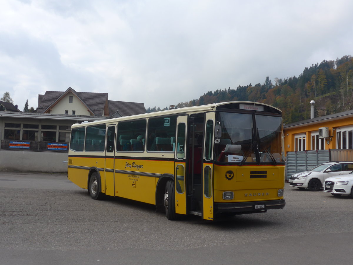 (221'968) - Biegger, Uster - Nr. 9/GL 1802 - Saurer/R&J (ex P 24'366) am 18. Oktober 2020 in Steg, Valand