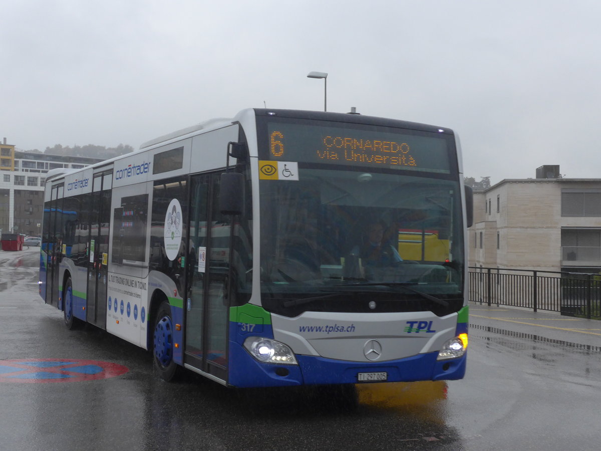 (222'554) - TPL Lugano - Nr. 317/TI 297'005 - Mercedes am 23. Oktober 2020 beim Bahnhof Lugano