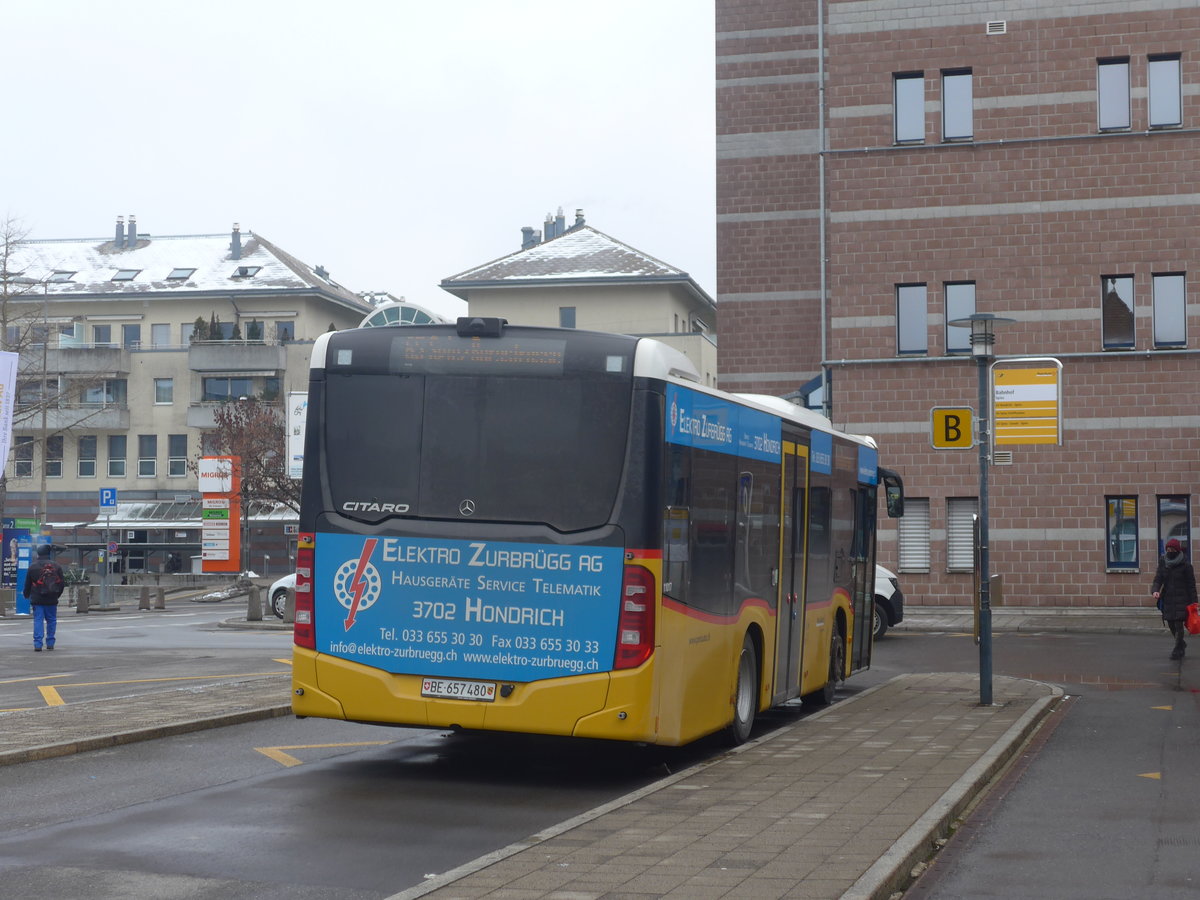 (223'478) - PostAuto Bern - BE 657'480 - Mercedes am 11. Februar 2021 beim Bahnhof Spiez