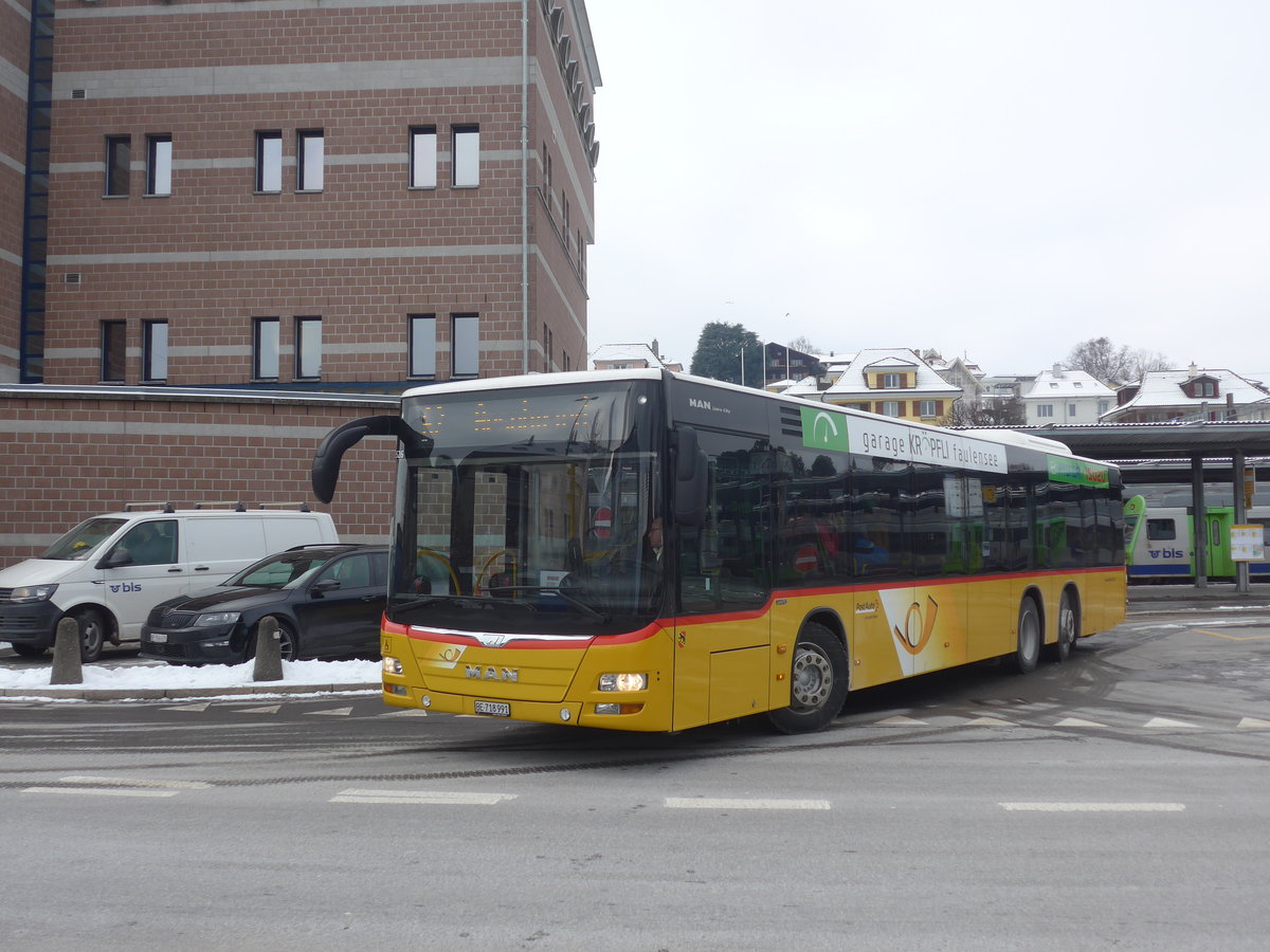 (223'546) - PostAuto Bern - BE 718'991 - MAN am 14. Februar 2021 beim Bahnhof Spiez