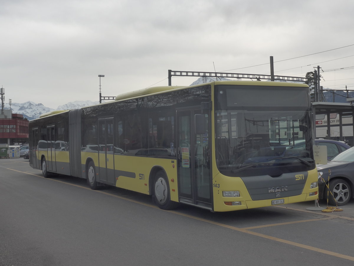 (223'705) - STI Thun - Nr. 143/BE 801'143 - MAN am 22. Februar 2021 in Thun, CarTerminal