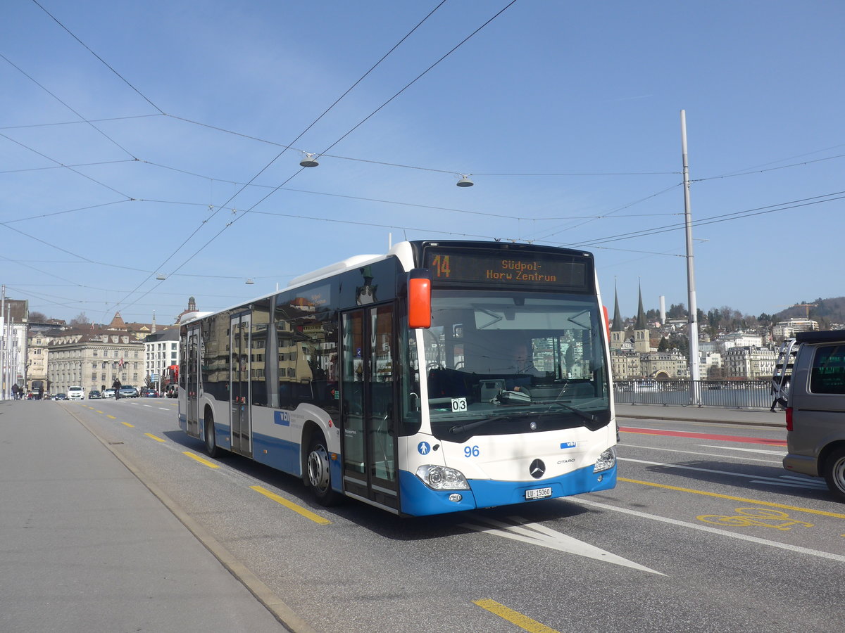 (223'799) - VBL Luzern - Nr. 96/LU 15'060 - Mercedes am 26. Februar 2021 in Luzern, Bahnhofbrcke